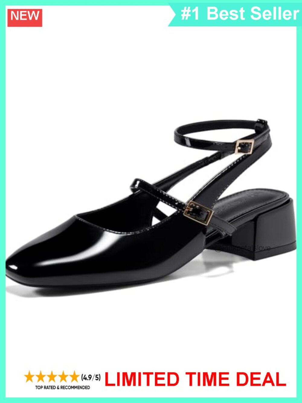 Faux Leather Mary Jane Chunky Low Heels Closed Square Toe Ankle Strap Pumps